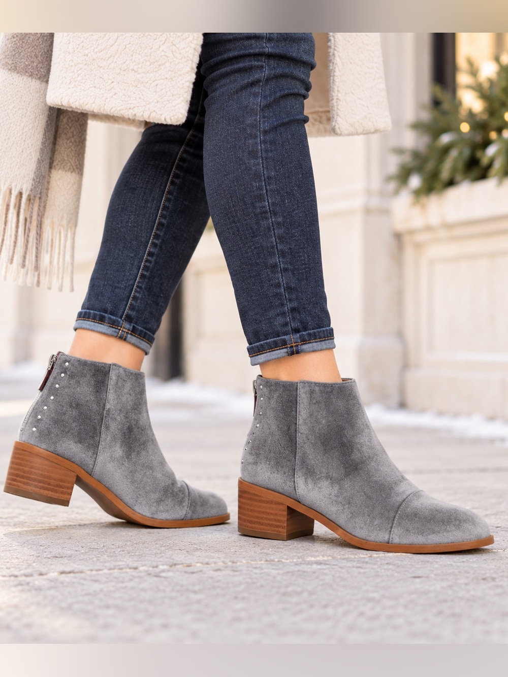 Anthropologie Gray Suede Ankle Booties Size 10 Back Zip Studded Boho Western